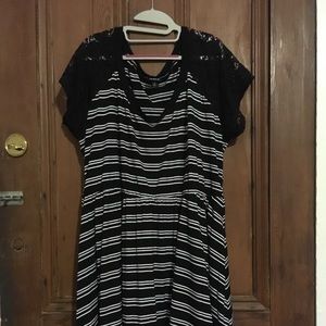 Cute Torrid black and white stripe dress with lace